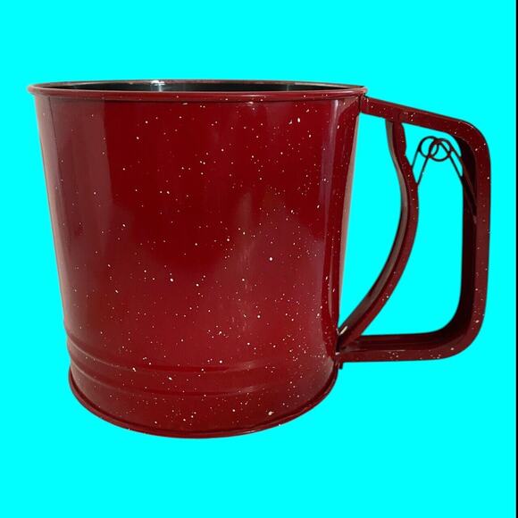 Stainless Steel Flour Sifter Spring Form Red Speckled Hand Held Squeeze Handle - Picture 3 of 4